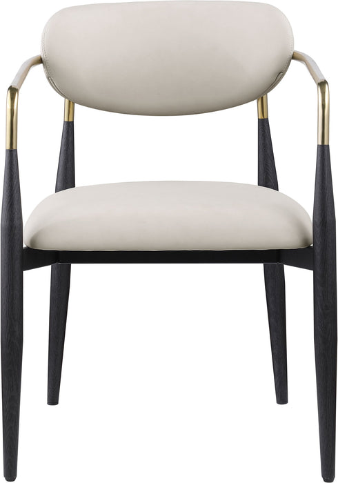 Black-legged Ronda vegan leather upholstered dining arm chair by Meridian Furniture with padded seat and backrest.