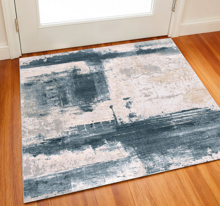 2' X 2' Abstract Square Rug (610364) - Blue / Beige / Gray