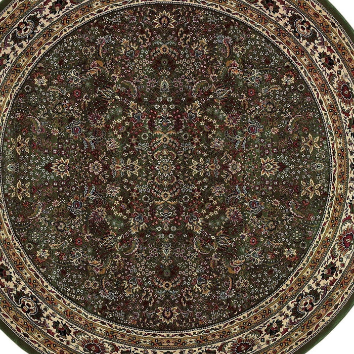 8' Oriental Round Rug - Green And Ivory