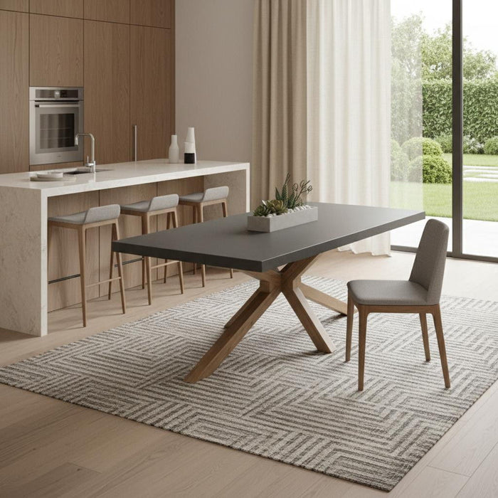 95" Wood And Solid Wood Pedestal Base Dining Table - Gray