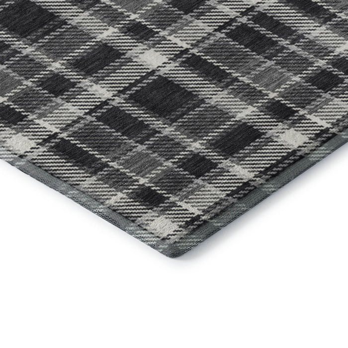 9' X 12' Plaid Washable Area Rug With UV Protection - Black And Ivory