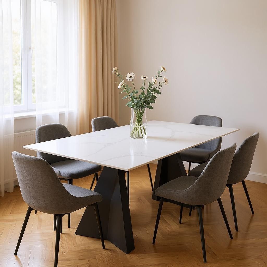79" Sintered Stone And Steel Double Pedestal Base Dining Table - White