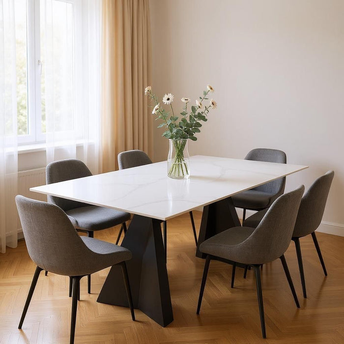 79" Sintered Stone And Steel Double Pedestal Base Dining Table - White