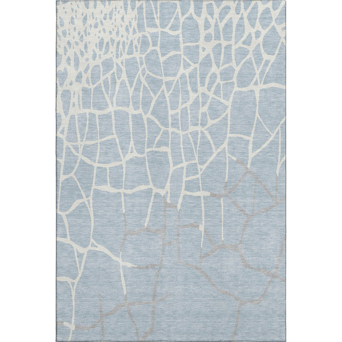 10' X 14' Abstract Geometric Washable Area Rug With UV Protection (682313) - Sky Blue / Ivory / Gray
