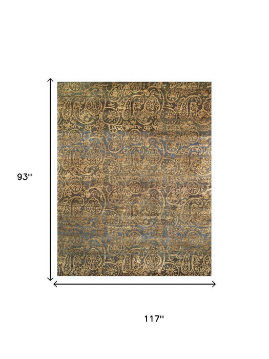 8' X 10' Wool Paisley Hand Knotted Area Rug (744269) - Brown / Gold / Blue