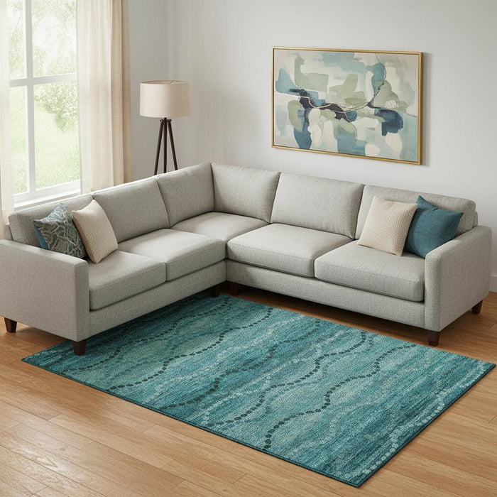 10' X 14' Abstract Geometric Washable Area Rug With UV Protection (715339) - Turquoise / Aqua