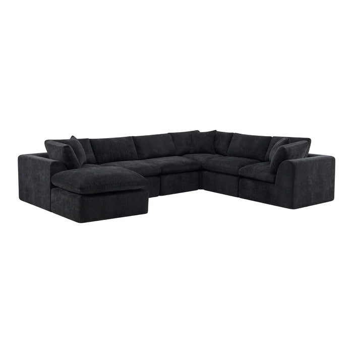 Chenille Modular Sofa Chaise With Ottoman Toss Pillows (725207) - Black