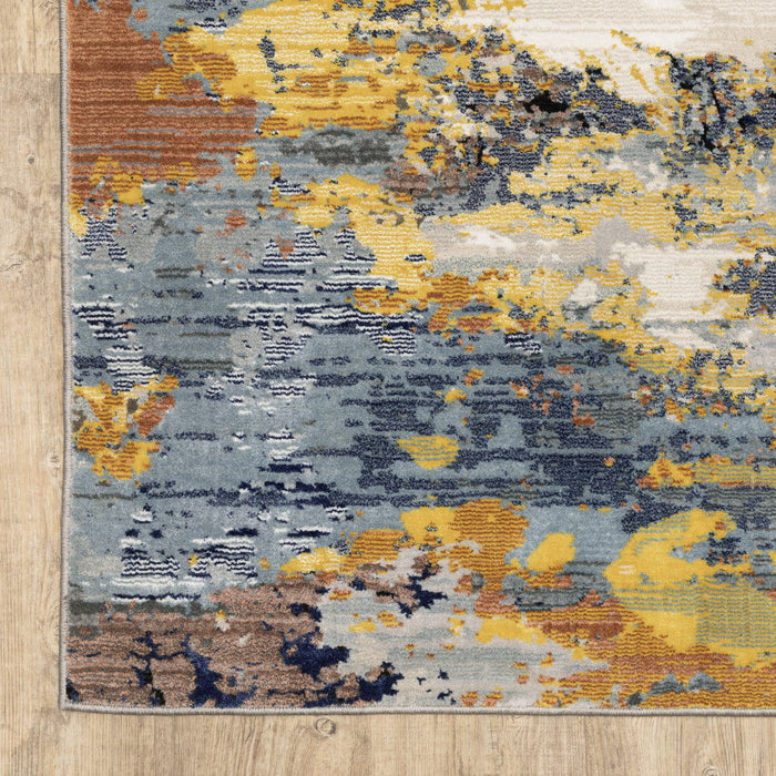 10' x 13' Abstract Power Loom Stain Resistant Area Rug - Yellow Gold Blue Gray Brown And Beige