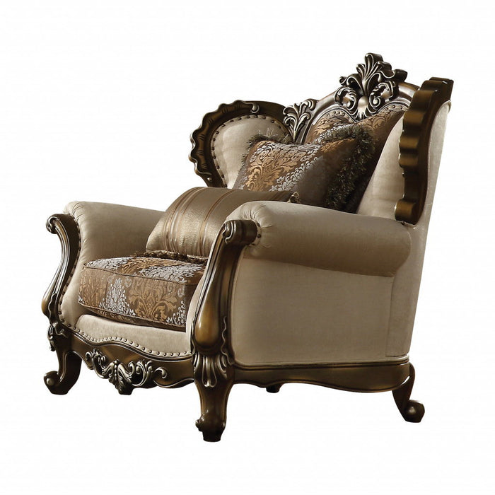 Fabric Floral Tufted Wingback Chair - Tan And Brown
