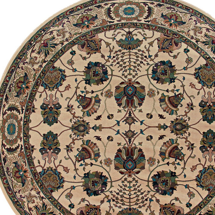 8' Traditional Oriental Polypropylene Round Rug - Ivory And Red