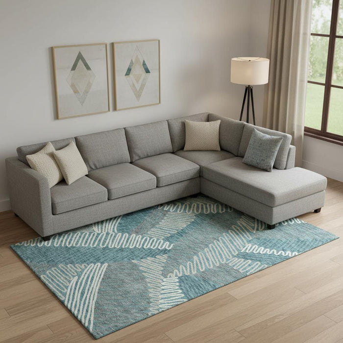 10' X 14' Floral Washable Area Rug With UV Protection (671936) - Teal / Ivory / Gray