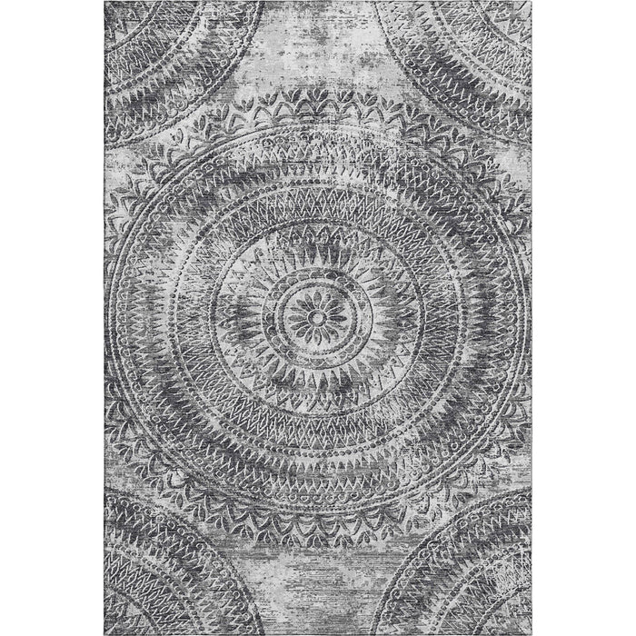 10' X 14' Medallion Washable Area Rug With UV Protection (644916) - Gray / Ivory