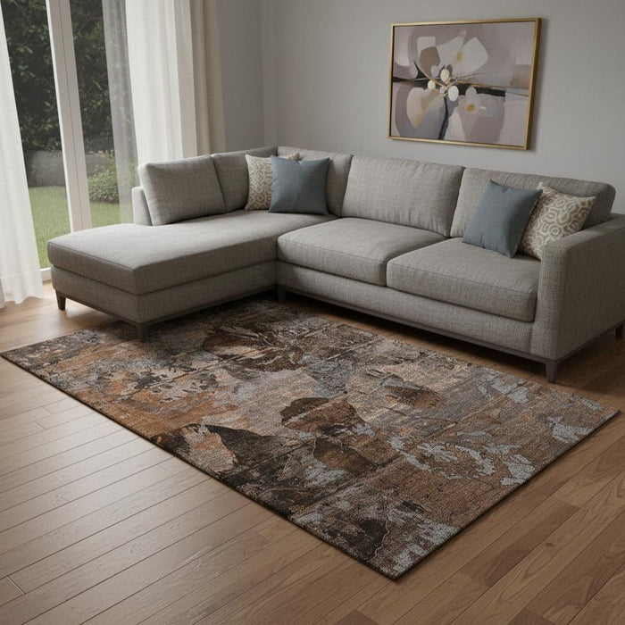 10' X 14' Abstract Washable Area Rug With UV Protection (648886) - Terra Cotta / Gray