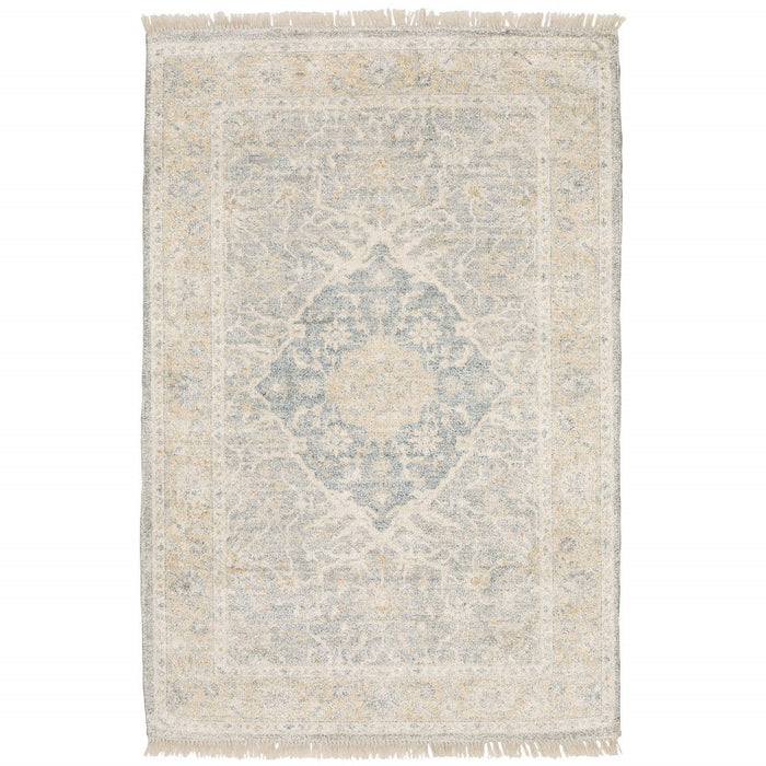 10' x 13' Oriental Hand Loomed Stain Resistant Area Rug With Fringe - Gray And Beige