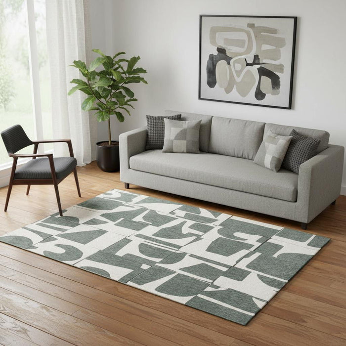 5' X 7' Geometric Washable Area Rug (551965) - Gray / Green