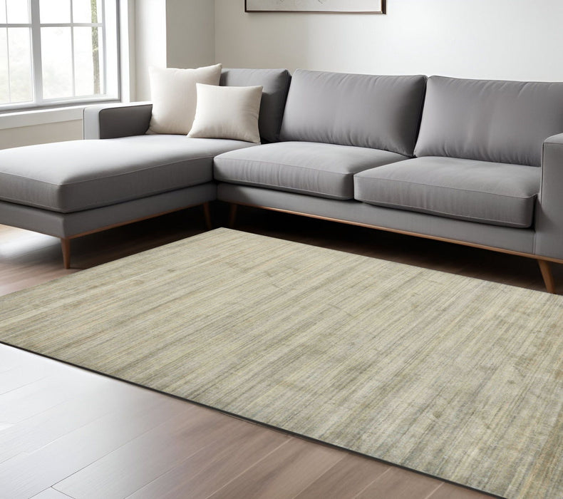 8' X 10' Wool Striped Hand Woven Area Rug - Beige And Brown