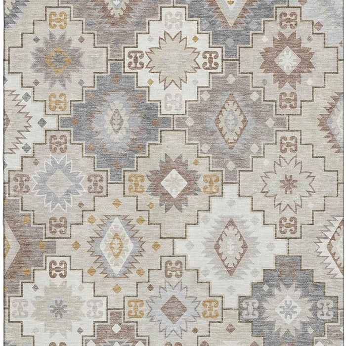 10' X 14' Geometric Washable Area Rug With UV Protection (718659) - Ivory / Gray