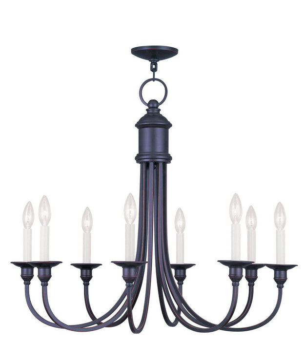 27" Eight Light Metal Dimmable Chandelier With Shades - Bronze