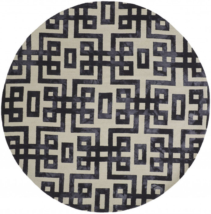 10' Round Wool Tufted Handmade Stain Resistant Area Rug - Ivory And Black