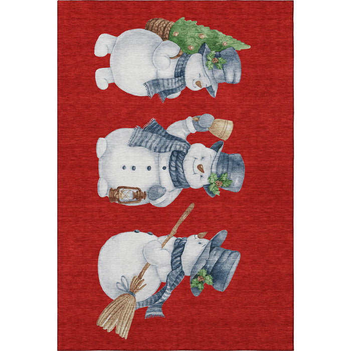 10' X 14' Christmas Snowmen Washable Area Rug With UV Protection (702425) - Red / White