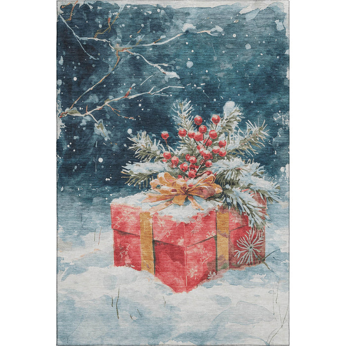 10' X 14' Geometric Washable Area Rug With UV Protection (701623) - Blue / Red / Ivory