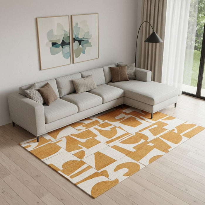 9' X 13' Geometric Washable Area Rug (551996) - Yellow / White