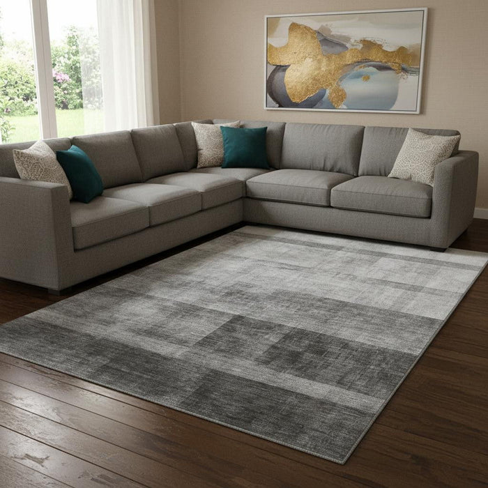 9' X 12' Abstract Washable Area Rug With UV Protection (649629) - Gray / Ivory