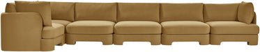 Meridian Furniture Hammond velvet performance fabric L-shaped sectional sofa with six stationary pieces, stylish and comfortable for living room.