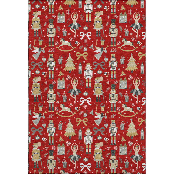 10' X 14' Floral Washable Area Rug With UV Protection (702467) - Red / Gold / Gray