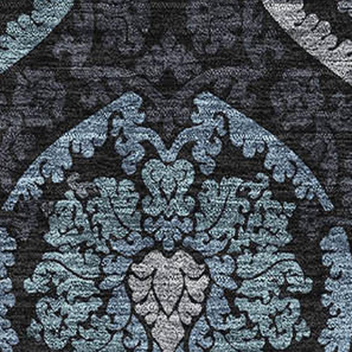 9' X 12' Medallion Washable Area Rug With UV Protection - Blue And Charcoal