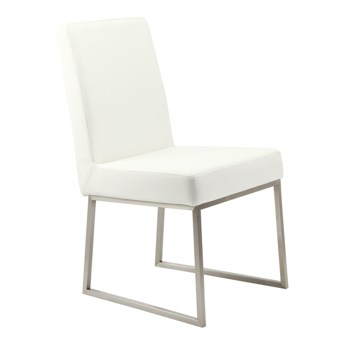Upholstered Faux Leather Dining Side Chairs (Set of 2) - White / Silver