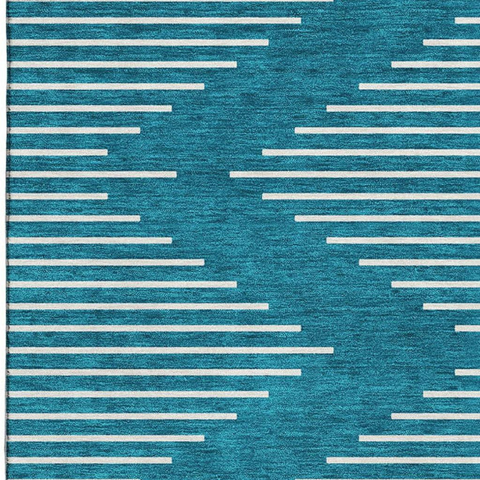10' X 14' Geometric Washable Area Rug With UV Protection (679786) - Teal / Ivory