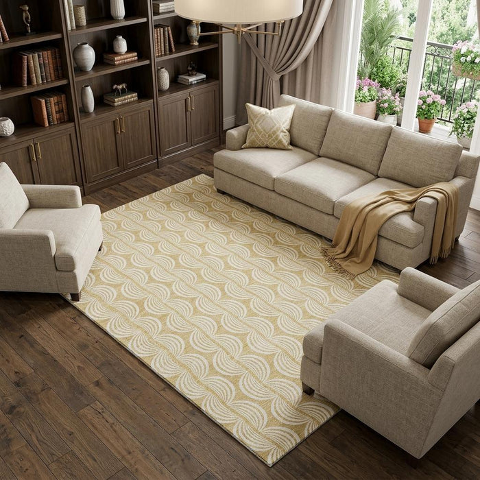 10' X 14' Ogee Washable Area Rug With UV Protection (682721) - Gold / Ivory