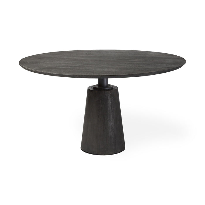 54" Rounded Solid Wood And Metal Pedestal Base Dining Table - Gray