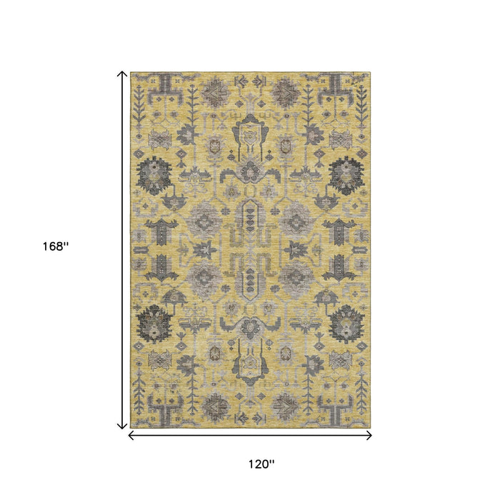 10' X 14' Oriental Washable Area Rug With UV Protection (656633) - Amber / Gray / Charcoal