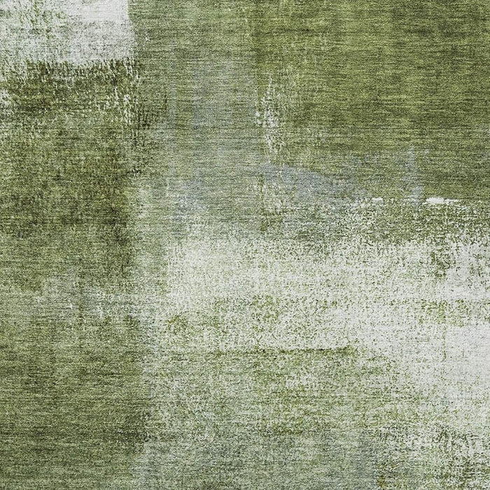 9' X 12' Abstract Washable Area Rug Polyester With UV Protection - Green And Ivory