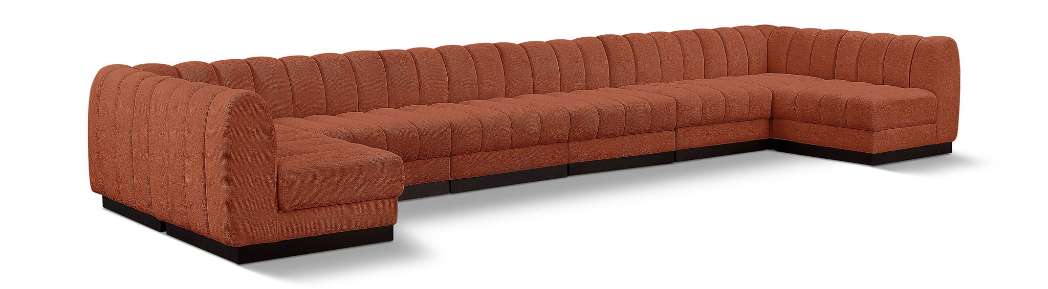 Meridian Furniture Quinn 8-piece modular stationary sectional sofa with neutral fabric and modern design, shown in a spacious living room.