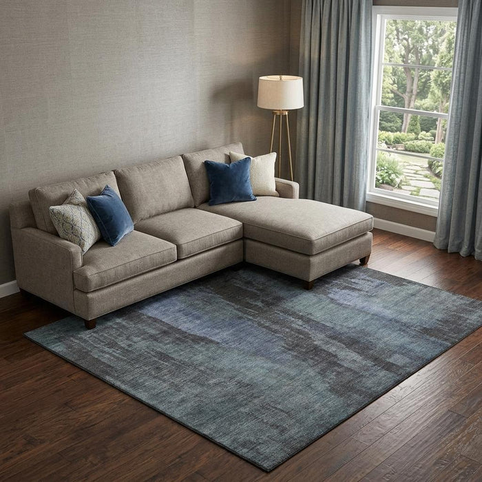 10' X 14' Abstract Washable Area Rug With UV Protection (695978) - Blue / Charcoal / Gray