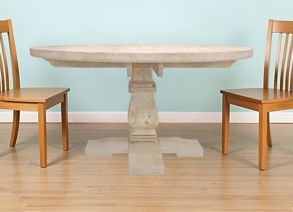 58" Rounded Solid Wood Pedestal Base Dining Table - Natural