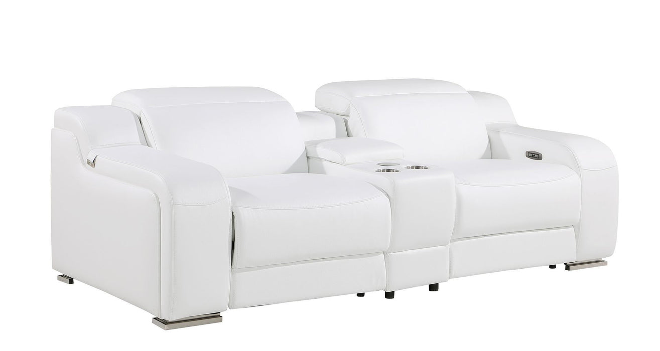 Italian Leather Power Reclining Loveseat With Storage (633754) - White / Silver