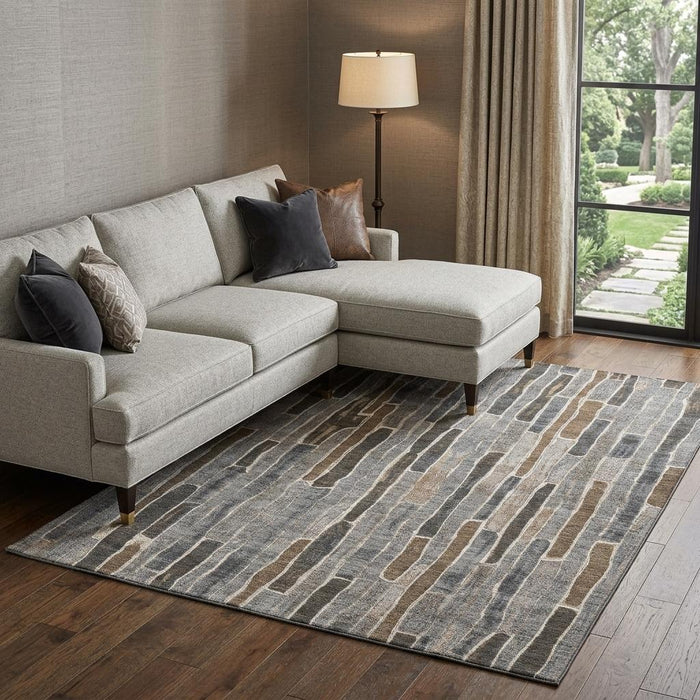 10' X 14' Striped Washable Area Rug With UV Protection (692880) - Pewter / Gray / Silver