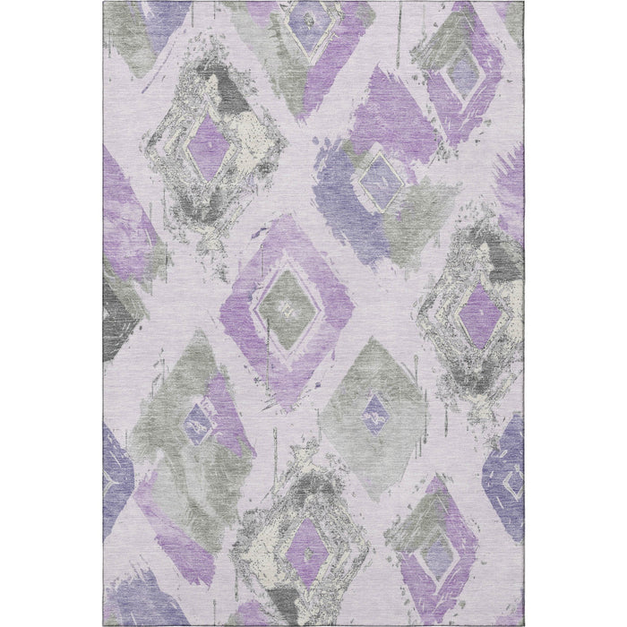 10' X 14' Abstract Geometric Washable Area Rug With UV Protection (696626) - Lavender / Ivory / Gray