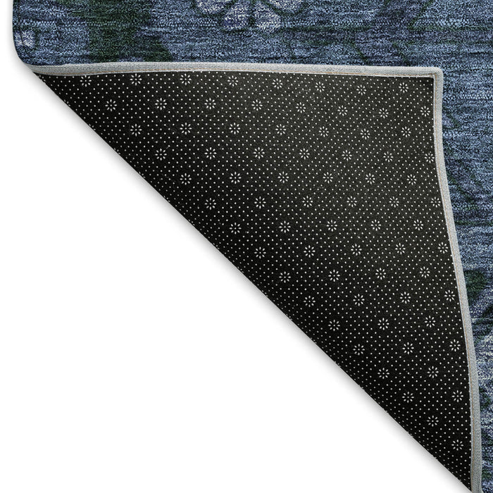 10' X 14' Floral Washable Area Rug With UV Protection (667246) - Navy Blue / Gray