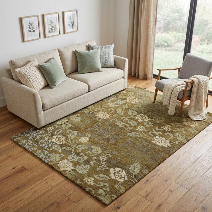 5' X 8' Floral Hand Knotted Area Rug (744166) - Brown / Green / Blue