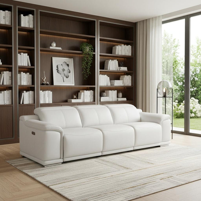 108" Leather Reclining USB Sofa - White