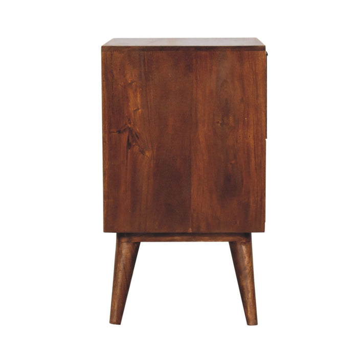 24" Solid Wood Square Carved Geometric Two Drawer Nightstand - Chestnut