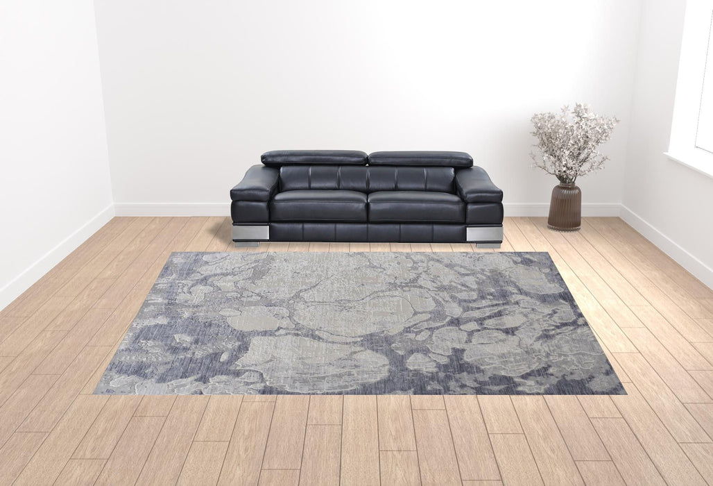 12' x 15' Abstract Power Loom Distressed Area Rug - Ivory And Blue