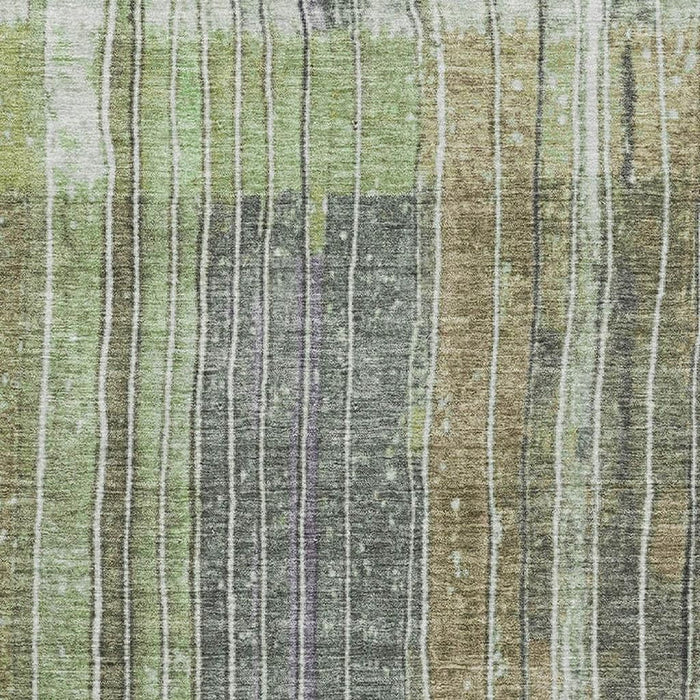 10' X 14' Striped Washable Area Rug With UV Protection (709510) - Artichoke Green / Purple / Charcoal