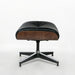 Black tufted genuine leather lounge chair with stainless steel frame and matching ottoman, modern stationary seating by HomeRoots.