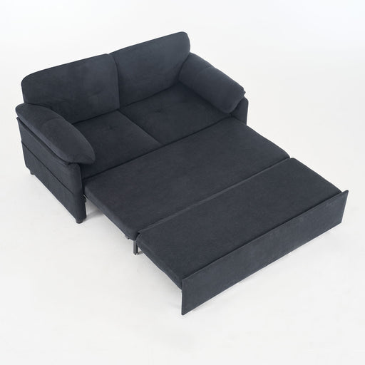 Giga convertible queen size sleeper sofa bed with side storage, featuring a modern design and pull-out bed mechanism.